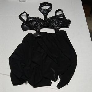 Dolls Kill Darker Wavs Tempo Black Mesh Handkerchief Dress w Faux Leather Bodice